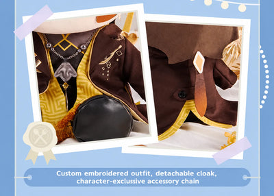 Zhongli Sitting Plush front and back views with removable outfit pieces