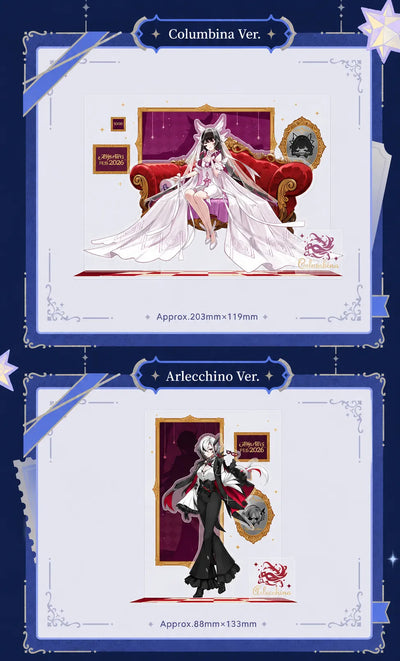 Columbina and Arlecchino Genshin Impact FES 2026 character acrylic stands