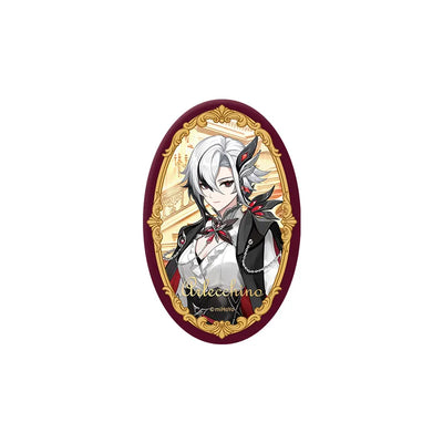 Genshin Impact FES 2026 Arlecchino character badge with ornate gold frame design