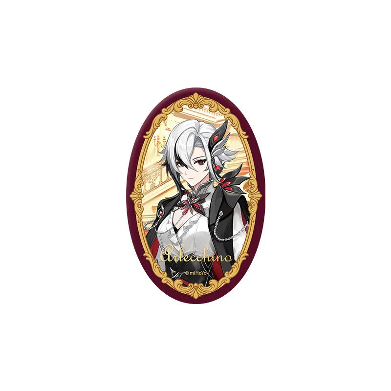 Genshin Impact FES 2026 Arlecchino character badge with ornate gold frame design