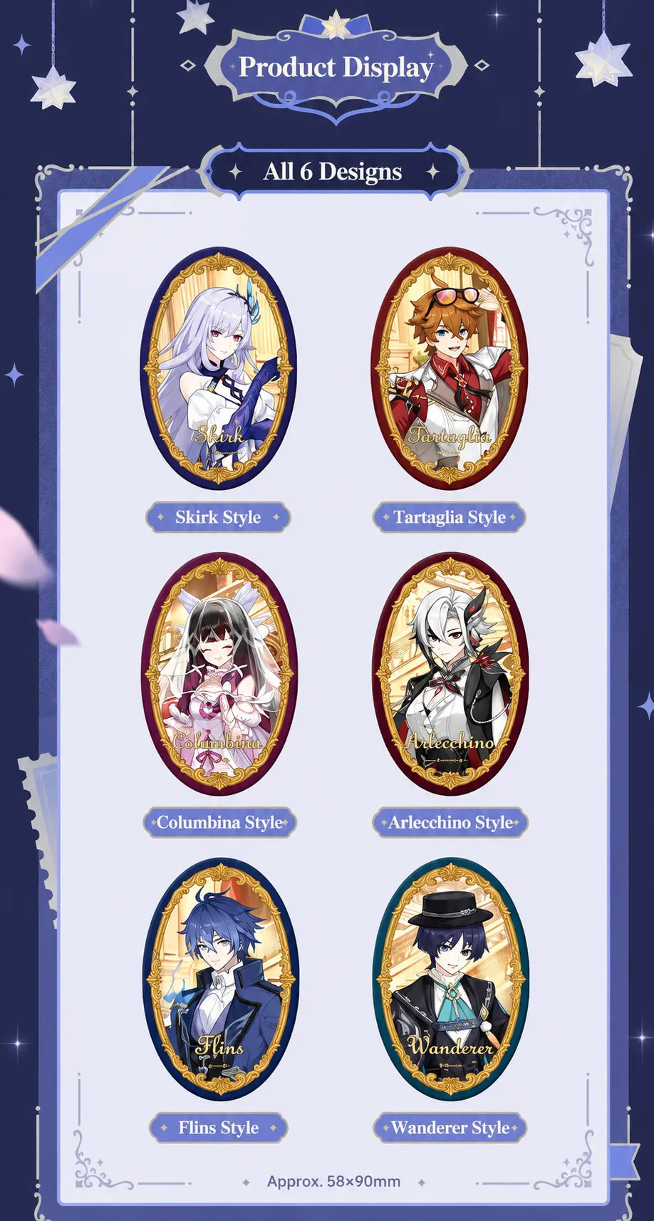 Genshin Impact FES 2026 character badges displayed together in product setting