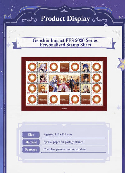Genshin Impact FES 2026 medal gift box set with stamp sheet, character postcards and commemorative medals
