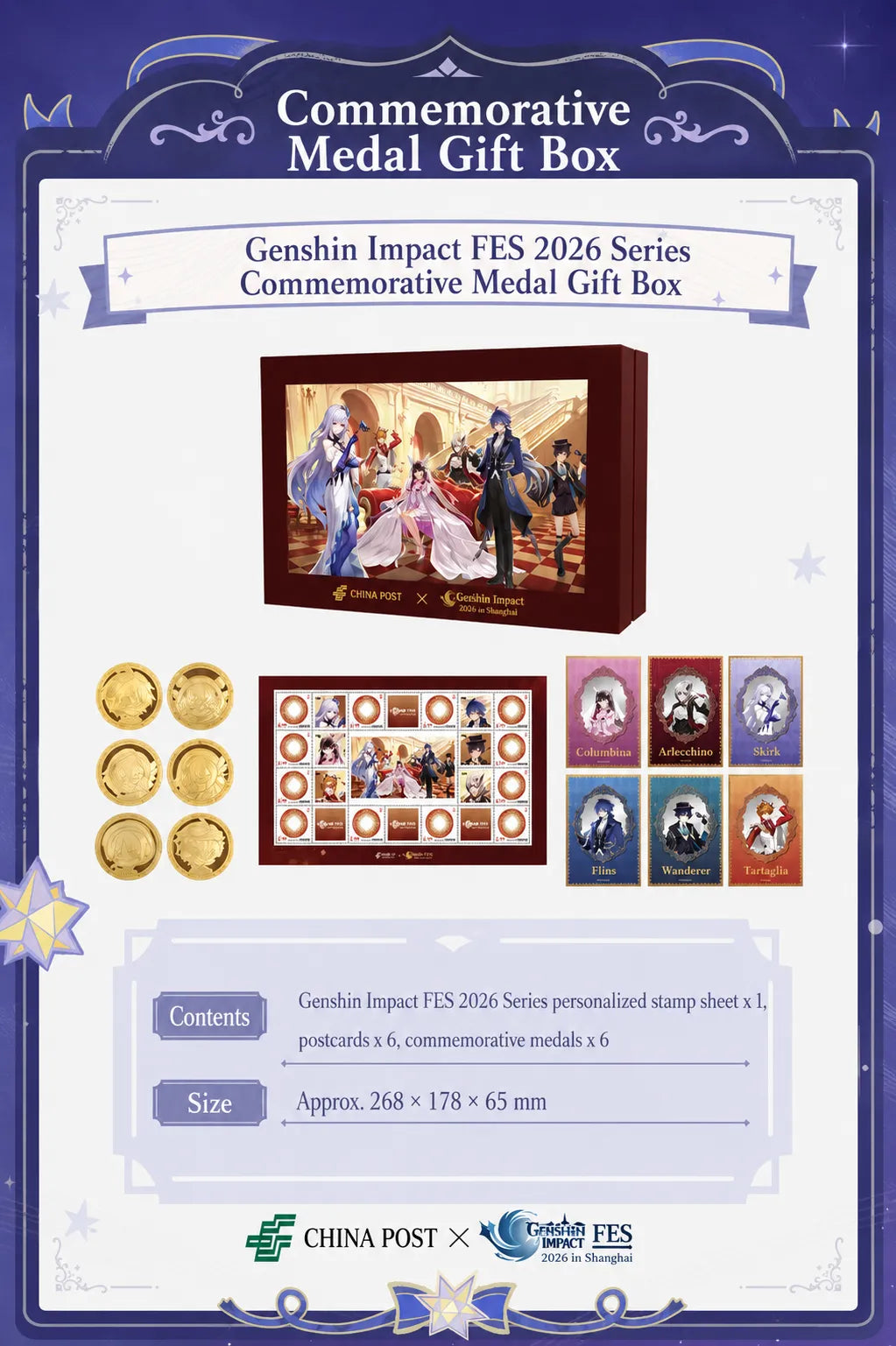 Genshin Impact FES 2026 Series personalized stamp sheet featuring event artwork and characters