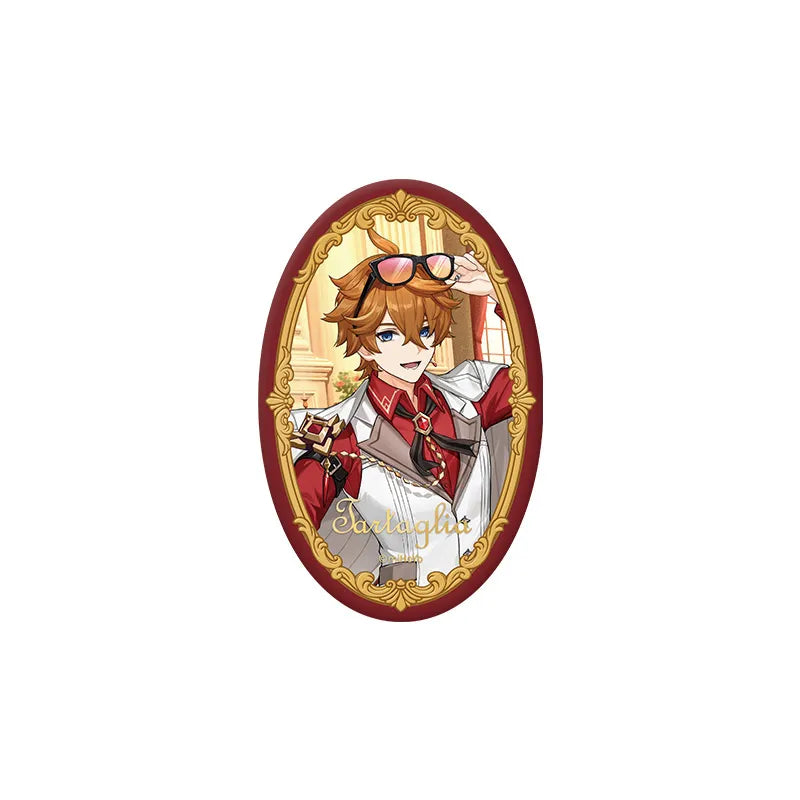 Genshin Impact FES 2026 Tartaglia character badge with ornate gold frame design