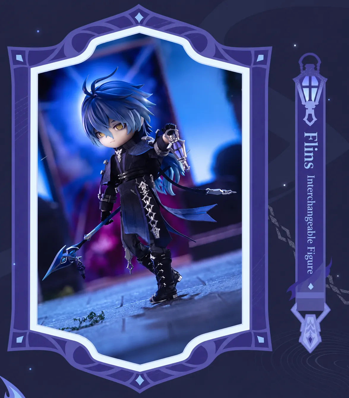 Genshin Impact Flins action figure accessories including lantern, weapon, Bloodstained Castle and Wheel of the Moon