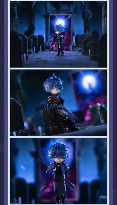 Genshin Impact Flins action figure posed with lantern and interchangeable character accessories