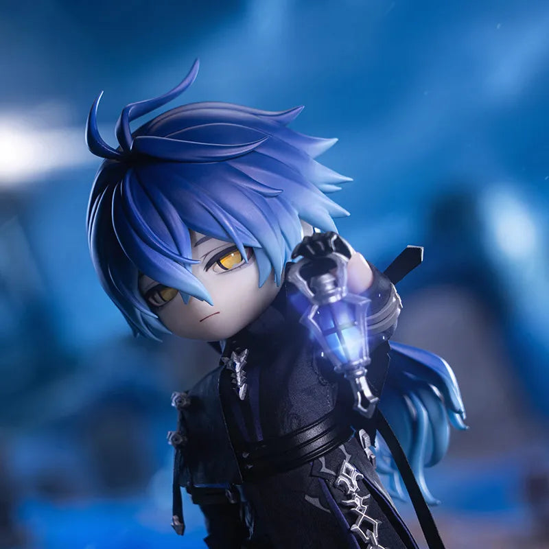 Genshin Impact Flins action figure with blue hair, fabric clothing and movable joints