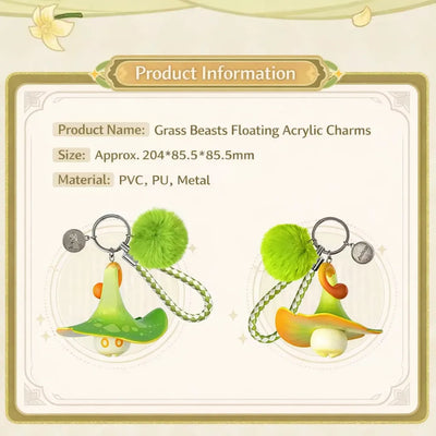 Genshin Impact floating fungi charm display scene on moss outdoor setting