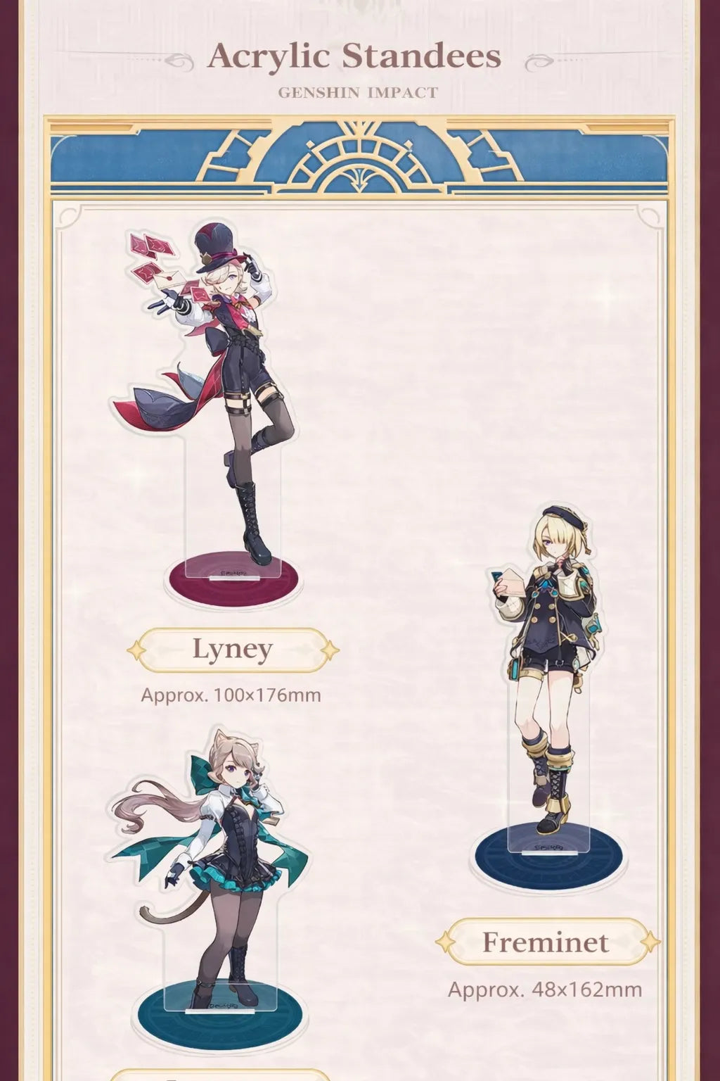 Genshin Impact Fontaine acrylic standees detail full body character display clear acrylic Lyney Lynette Freminet