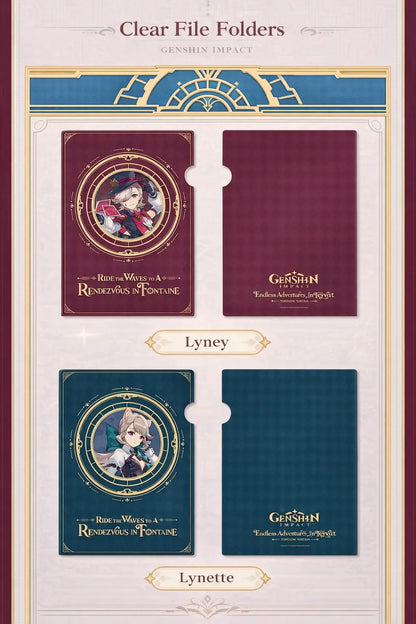 Genshin Impact Fontaine clear file folders detail elegant character illustration document holder design