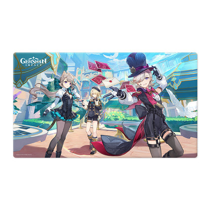 Genshin Impact Fontaine color prints illustration featuring Lyney Lynette Freminet game art exhibition series detailed artwork display