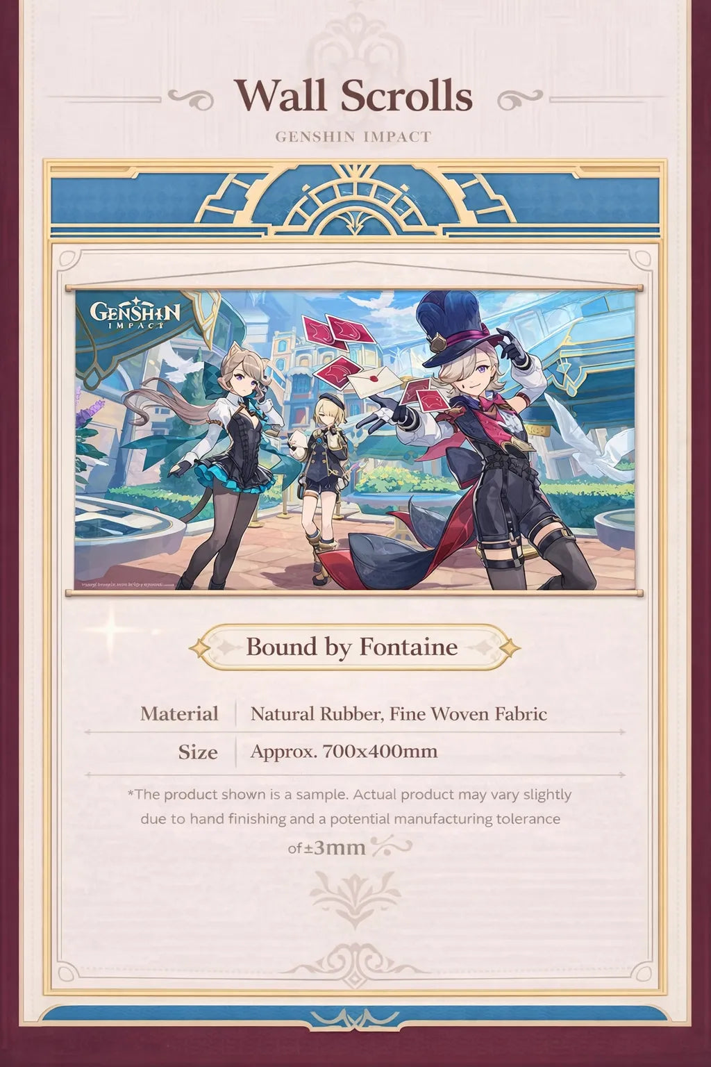 Genshin Impact Fontaine mouse pad size detail approximately 700x400mm large desk mat dimensions