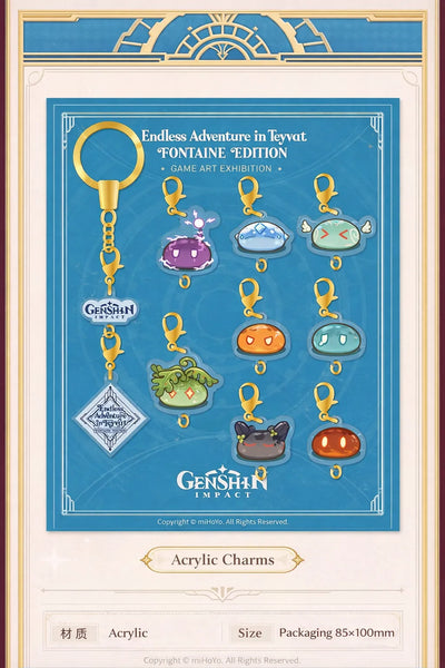 Genshin Impact Fontaine slime acrylic charms size detail packaging approximately 85x100mm with keychain components