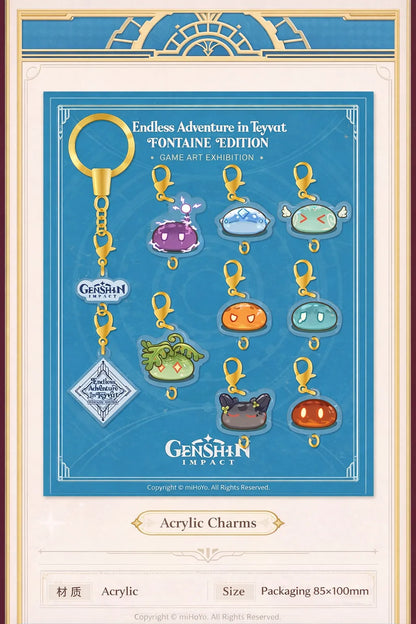Genshin Impact Fontaine slime acrylic charms size detail packaging approximately 85x100mm with keychain components