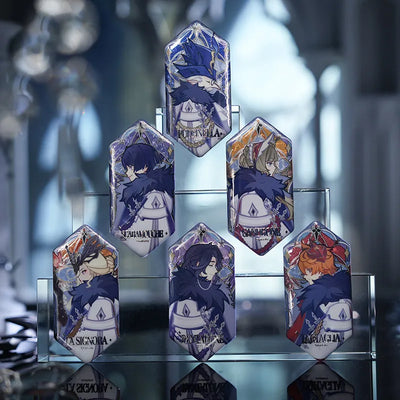 Genshin Impact Frost and Flame Series Badge Blind Box featuring Fatui Harbinger character badges