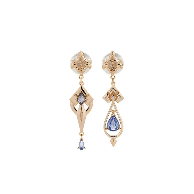 Genshin Impact Furina Asymmetrical Stud Earrings crafted from 925 sterling silver