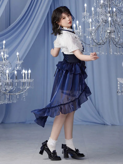 Genshin Impact Furina shorts outfit with decorative leg straps and bow waistband