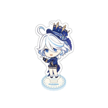 Genshin Furina Stellar Recollection series acrylic standee with blue-themed chibi artwork and acrylic base