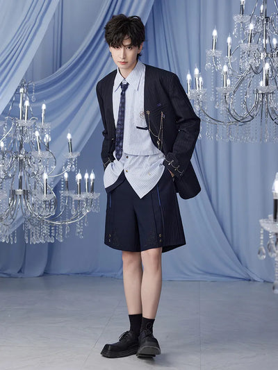 Genshin Impact Furina apparel collection striped shirt full outfit presentation