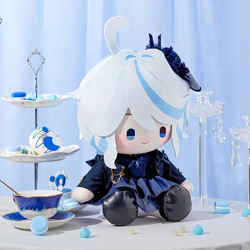 Furina Plush Doll with signature blue and white hairstyle soft fabric construction and collectible display appeal
