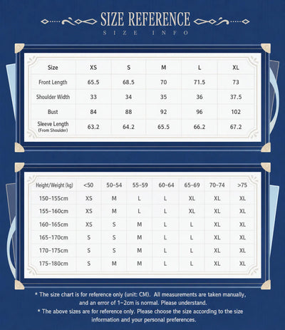 Furina Long Sleeve Waist-Cinching Shirt Size Chart