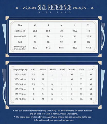 Furina Long Sleeve Waist-Cinching Shirt Size Chart