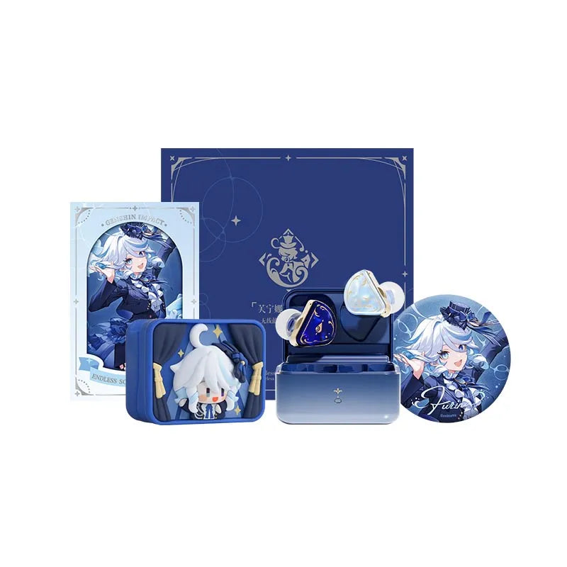 Genshin Impact Furina wireless earbuds gift set on white background