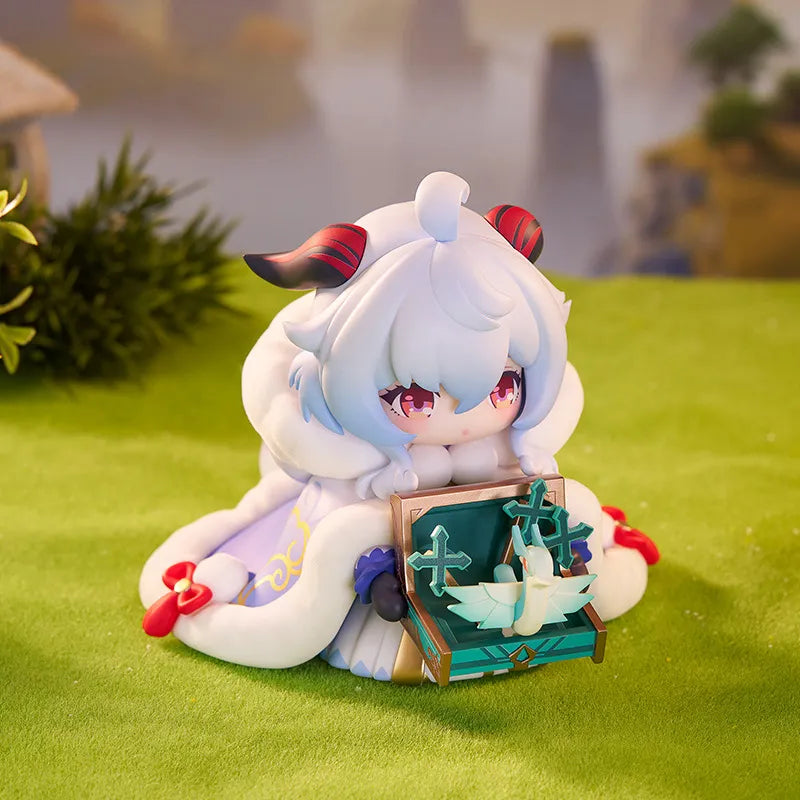 Ganyu Chibi Figure side display with fluffy white outfit