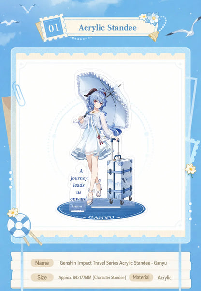Genshin Impact Ganyu Serene Sea Wanderings acrylic stand detail with lighthouse and seaside travel illustration