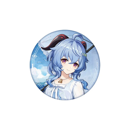 Genshin Impact Ganyu Serene Sea Wanderings character badge with seaside themed artwork and soft blue aesthetic