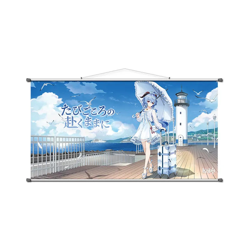 Genshin Impact Ganyu Serene Sea Wanderings wall scroll featuring Ganyu seaside boardwalk artwork