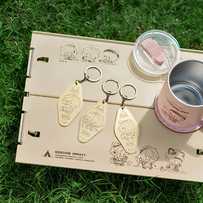 Genshin Impact go camping metal keychain series outdoor scene display chibi characters camping theme