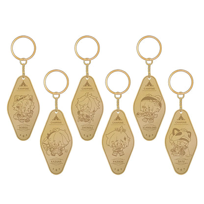 Genshin Impact go camping metal keychain full set Gorou Kazuha Zhongli Paimon Xiangling Sayu white background