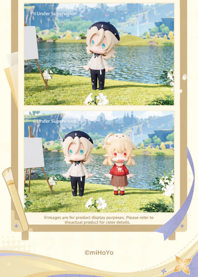 Albedo HELLO! GOOD SMILE Chibi Figure displayed with Klee in a lakeside scene