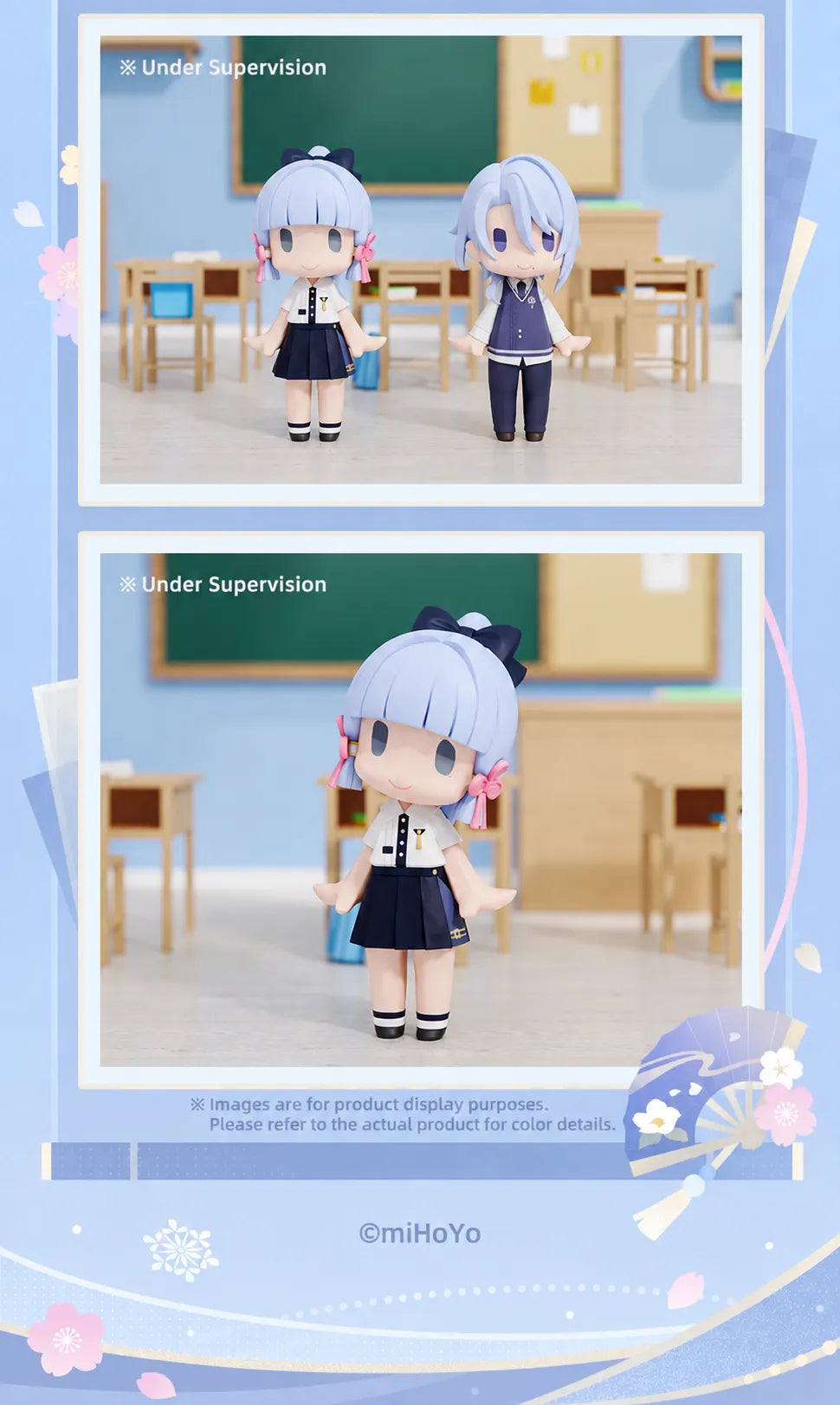 Kamisato Ayaka HELLO! GOOD SMILE Chibi Figure displayed in a classroom scene
