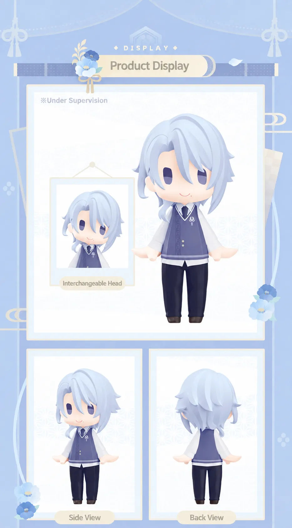 Kamisato Ayato HELLO! GOOD SMILE Chibi Figure front, side and back display views