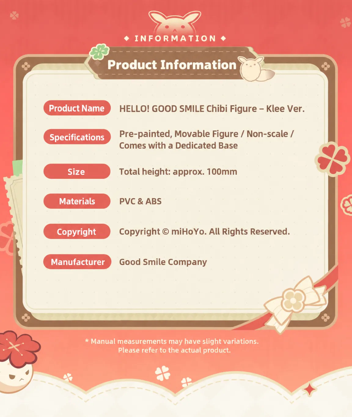 Klee HELLO! GOOD SMILE Chibi Figure product information including size and materials