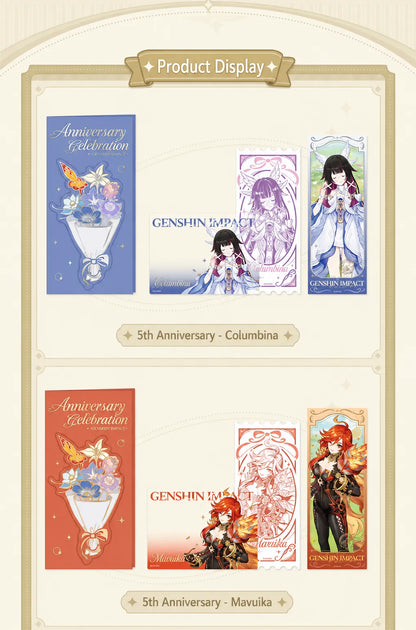 Genshin Impact holographic commemorative ticket card set with premium decorative finishes
