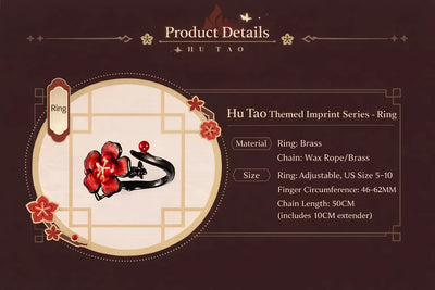 Hu Tao ring size guide adjustable fit and measurement details