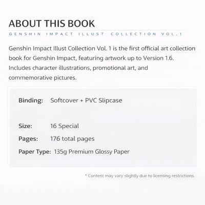Bonus items included with Genshin Impact Illustration Collection Vol.1 art book set including art print and PVC card