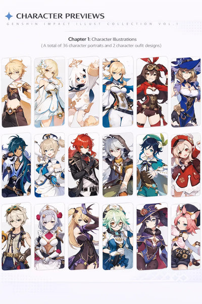 Commemorative illustration pages from the Genshin Impact Illustration Collection Vol.1 art book