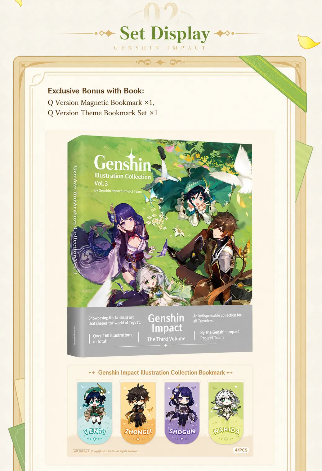 Genshin Illustration Collection Vol.3 magnetic bookmark designs featuring Venti Zhongli Raiden Shogun and Nahida