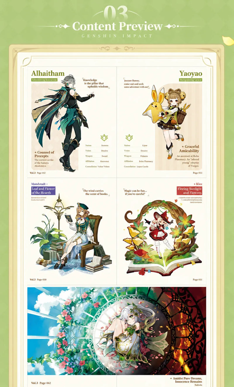Genshin Impact Illustration Collection Vol.3 themed sticky note booklet with chibi character artwork