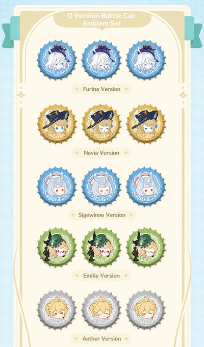 Genshin Impact Imaginarum Series Q version bottle cap emblem set chibi character badges