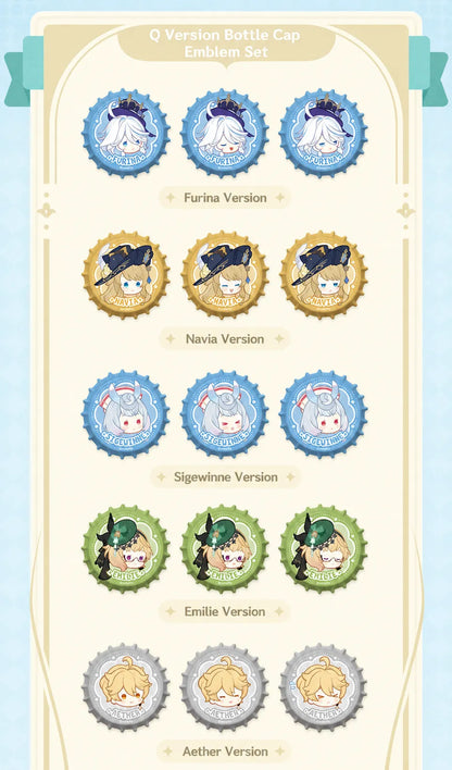 Genshin Impact Imaginarum Series Q version bottle cap emblem set chibi character badges