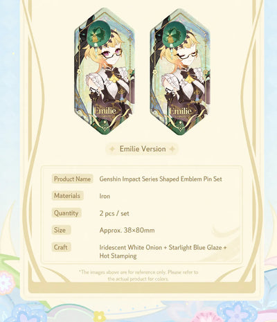 Genshin Impact Imaginarum Series Sigewinne and Emilie themed merchandise display