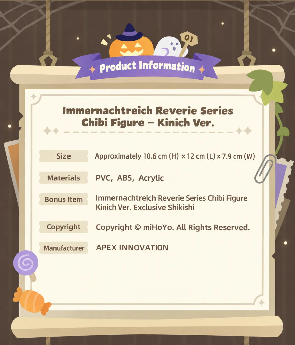 Kinich Chibi Figure product size materials and manufacturer information