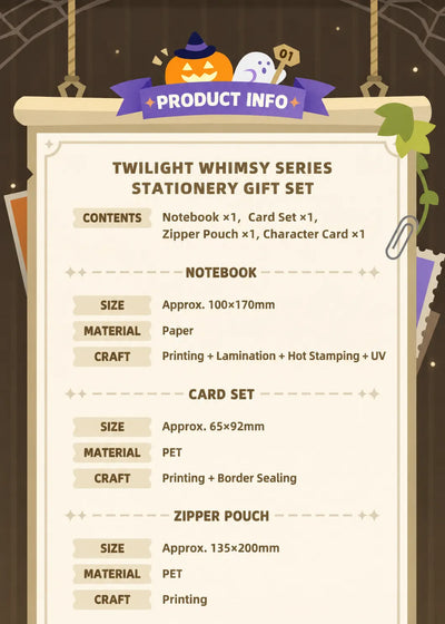 Genshin Immernachtreich Reverie Series stationery set contents including notebook card set zipper pouch and character card