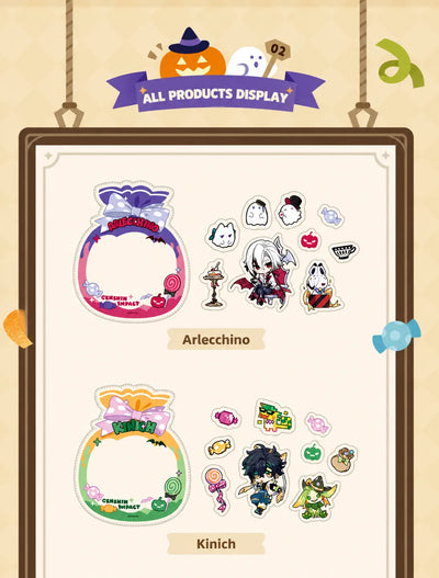 Genshin Immernachtreich Reverie Series Sticker Set featuring Arlecchino Kinich Klee Wanderer Wriothesley and Citlali stickers