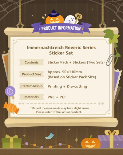 Genshin Impact Immernachtreich Reverie Series Sticker Set size and material details featuring PVC and PET stickers